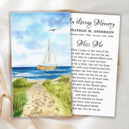 Memorial Boat Sympathy Funeral Prayer Card