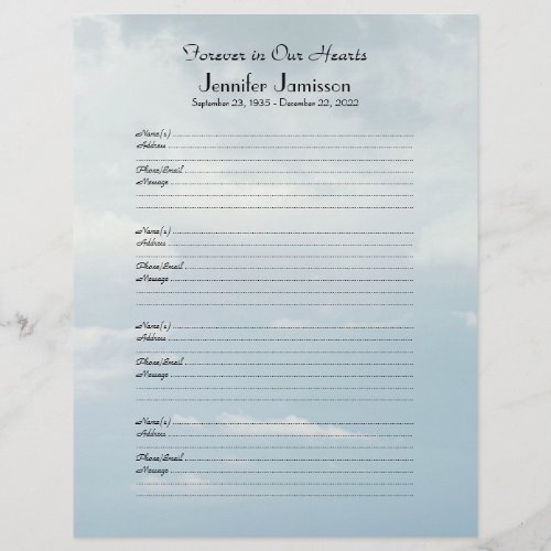 Memorial Book Binder Filler Sign_In Page Pale Sky