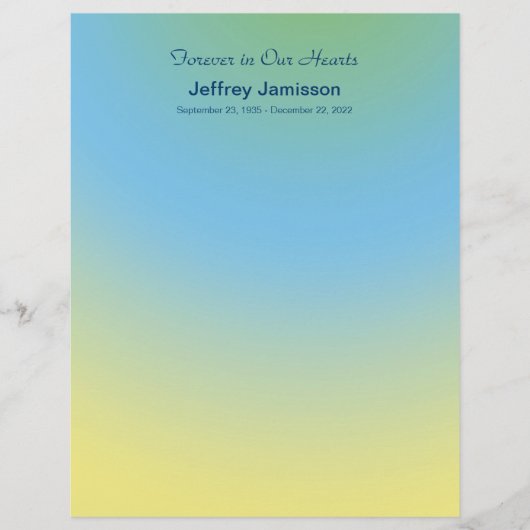 Memorial Book, Blue Yellow, Binder Filler Page (Front)