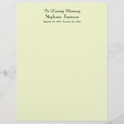 Memorial Book Filler Page Pale Green Color