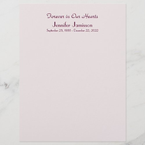 Memorial Book Filler Page Pale Pink