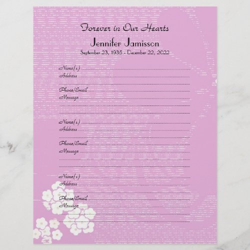 Memorial Book Filler Page Pink Floral