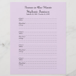 Memorial Book Filler Sign-In Page 4 Names per Page