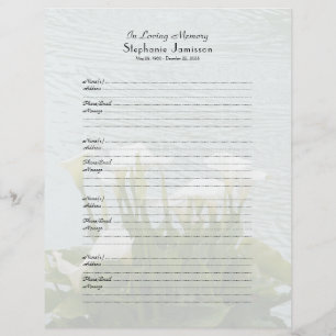 Memorial Book Filler Sign-In Page Calla Lilies