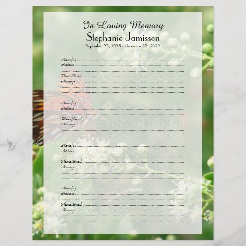 Memorial Book Filler Sign_In Page Orange Butterfly