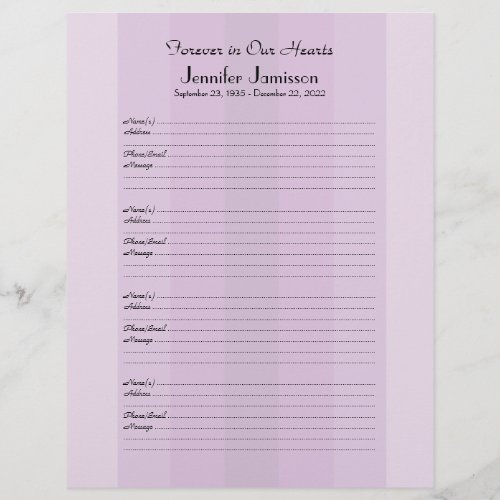 Memorial Book Filler Sign_In Page Purple Stripe