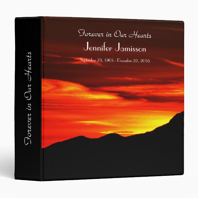 Memorial Book, Kolob Sunset Flaming Red Sky 3 Ring Binder (Front/Spine)