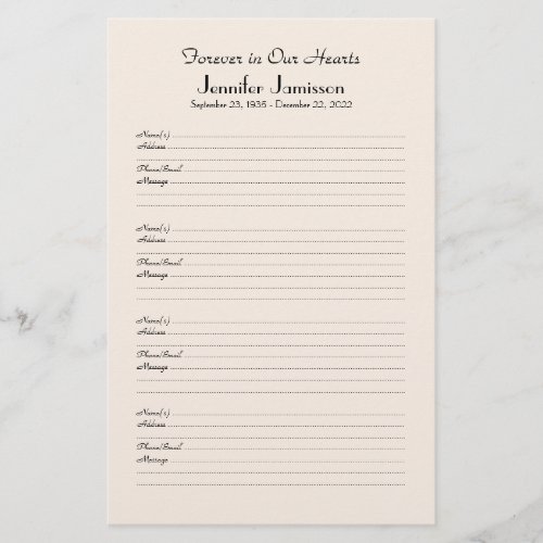 Memorial Book Mini Binder Filler Sign_In Page