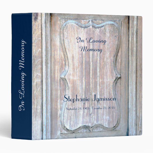 Memorial Book, Old Wooden Door Panel 3 Ring Binder (Front/Spine)