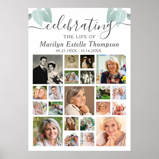 Memorial Botanical Heart Leaves 21 Photo Collage Poster (Front)