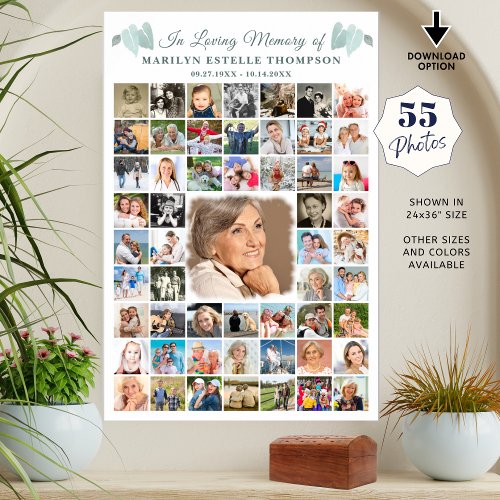 Memorial Botanical Heart Leaves 55 Photo Collage Poster