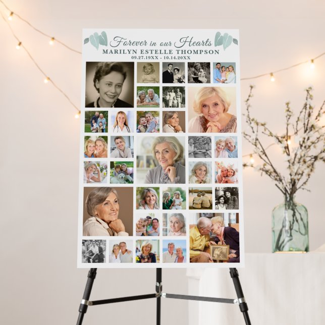 Memorial Botanical Hearts 33 Photo Collage Foam Board (In Situ (Stand))