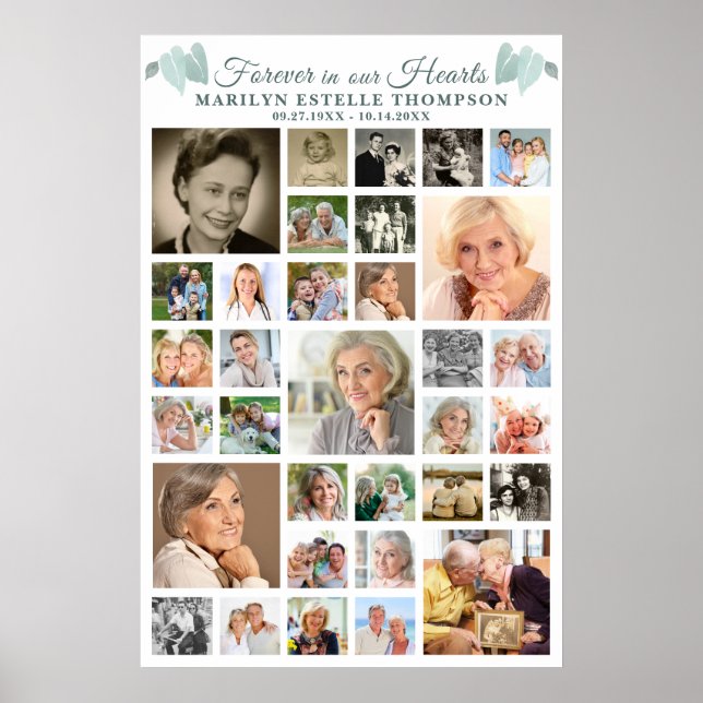 Memorial Botanical Hearts 33 Photo Collage Poster (Front)