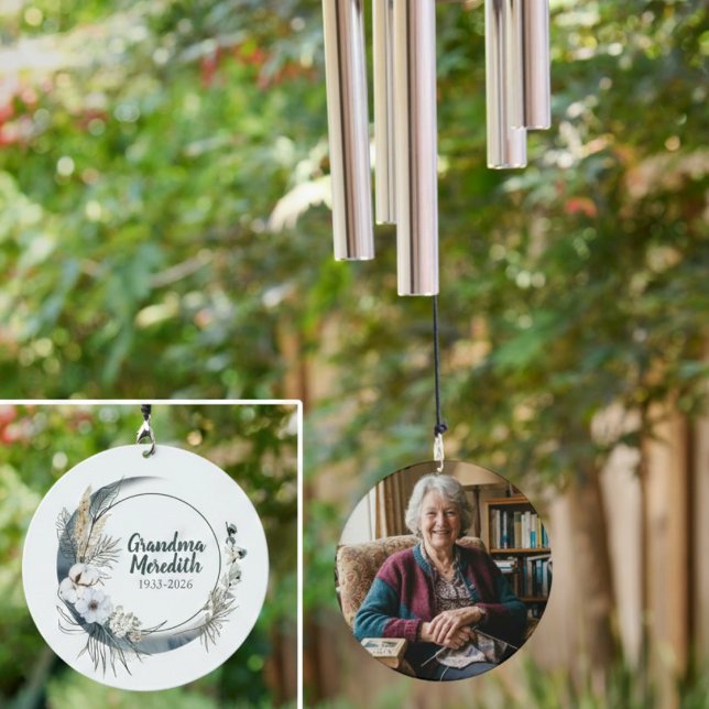 Memorial Botanical Wreath Sympathy Keepsake Wind Chime (Botanical sympathy memorial keepsake wind chime)