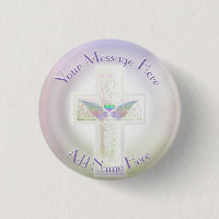 Memorial Button with Cross and Heart