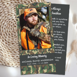 Memorial Camo Photo Funeral Prayer Bookmark Card