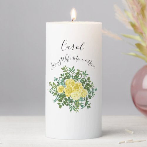 Memorial Candle Light Yellow Rose Vintage