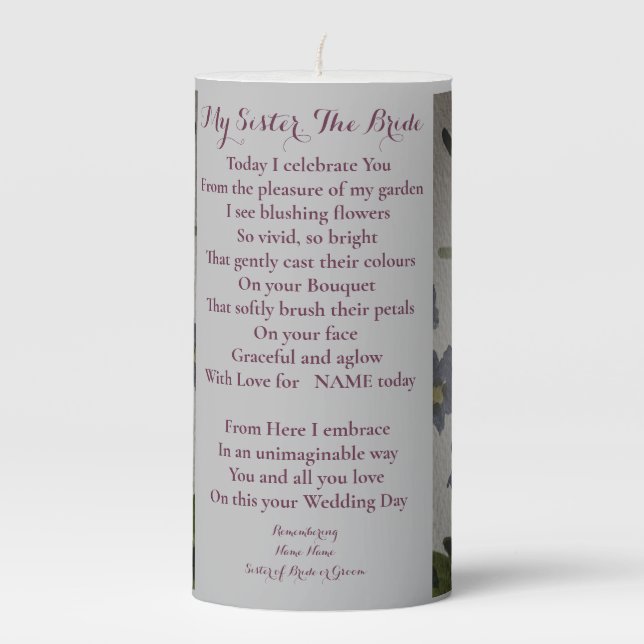 Memorial Candle Wedding in memory of Sister Mother (Front)