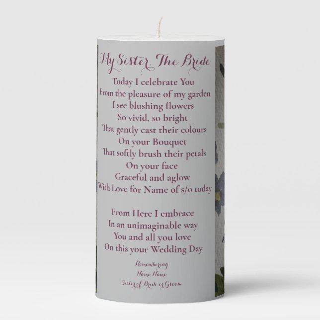 Memorial Candle Wedding in memory of Sister Mother (Front)