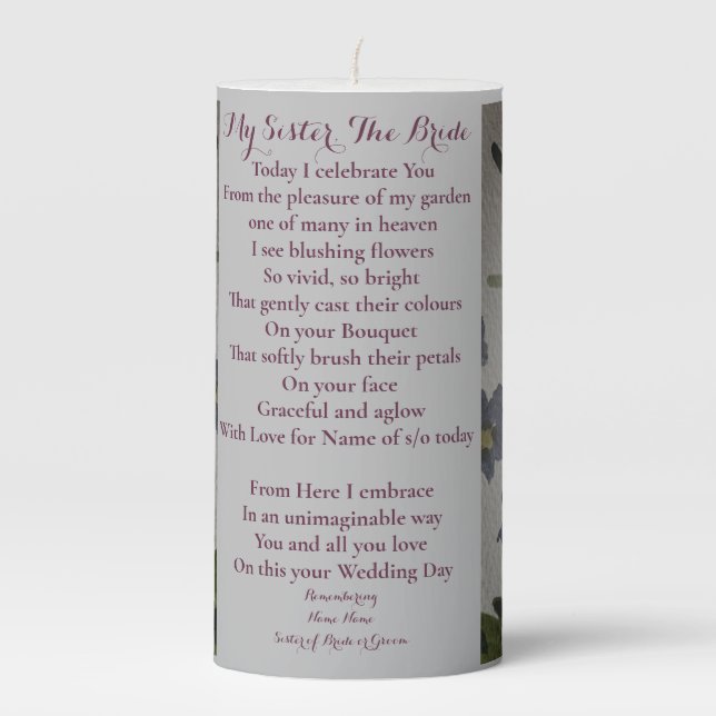 Memorial Candle Wedding in memory of Sister Mother (Front)