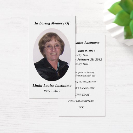 Customizable memorial card business cards
