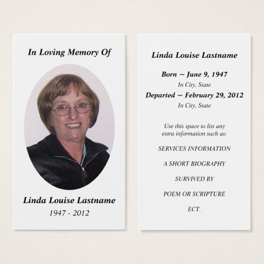 memorial card (Front & Back)
