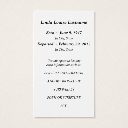 memorial card (Back)