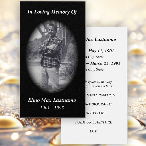 Customizable memorial card (black) business cards