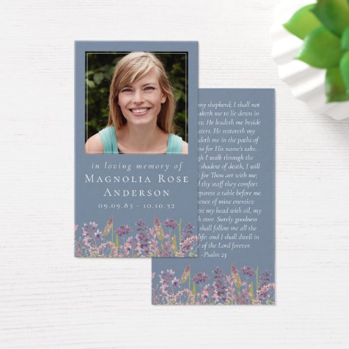 Memorial Card  Dusty Blue Wildflower Lavender