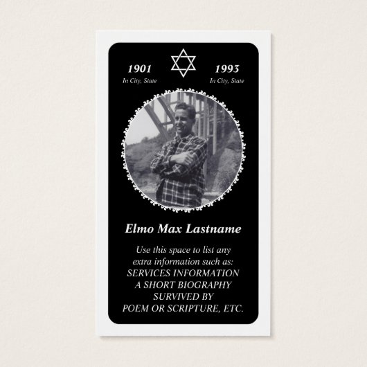 memorial card : elegant star of david (Back)