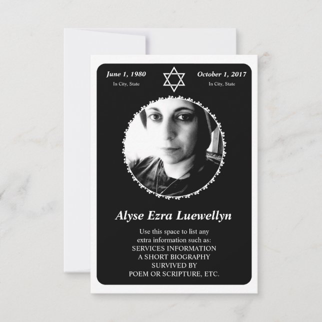 memorial card : elegant star of david (Front)