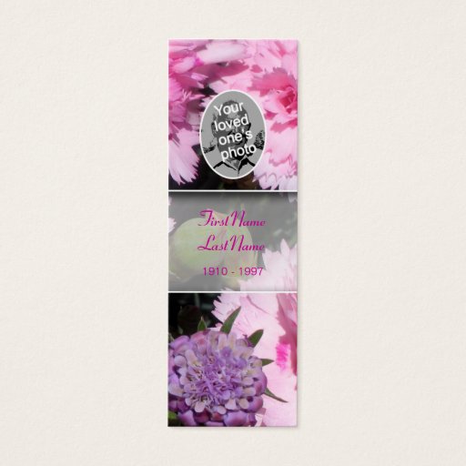 Customizable Memorial Card Floral Photo Pink Carnation Bookmark Business Card Templates