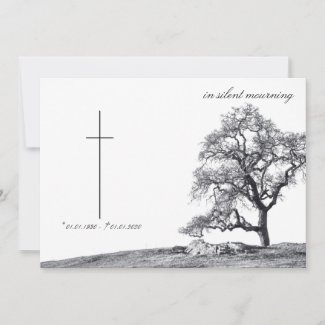 Memorial Card in silent mourning - tree on  meadow