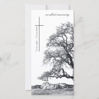 Memorial Card in silent mourning - tree on  meadow