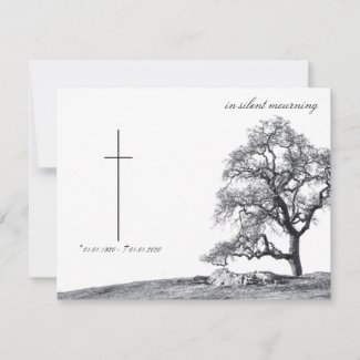 Memorial Card in silent mourning - tree on  meadow