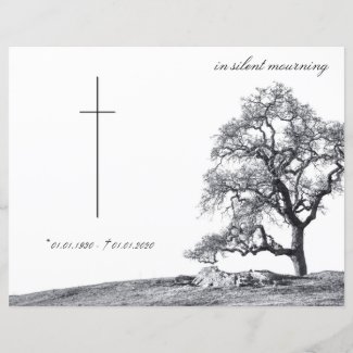 Memorial Card in silent mourning - tree on  meadow