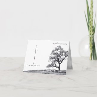 Memorial Card in silent mourning - tree on  meadow