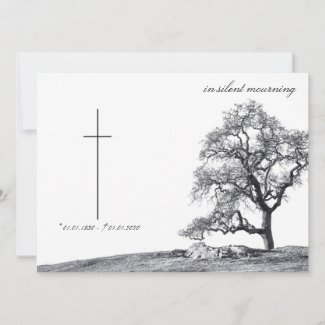 Memorial Card in silent mourning - tree on  meadow