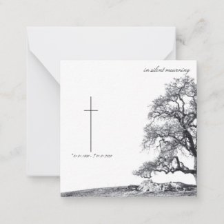 Memorial Card in silent mourning - tree on  meadow