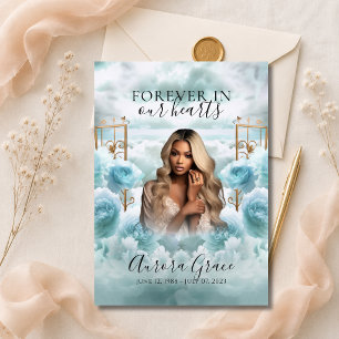 Memorial Card Photo Aqua Roses Heaven Gates Poem