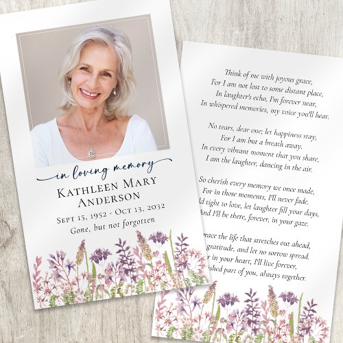 Memorial Card  Wildflower Lavender