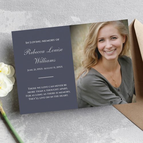 Memorial Card With Photo Funeral Blue Gray