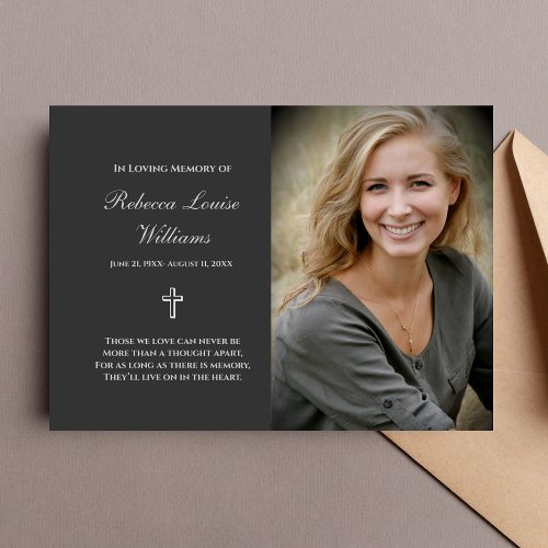 Memorial Card With Photo Funeral Charcoal Gray