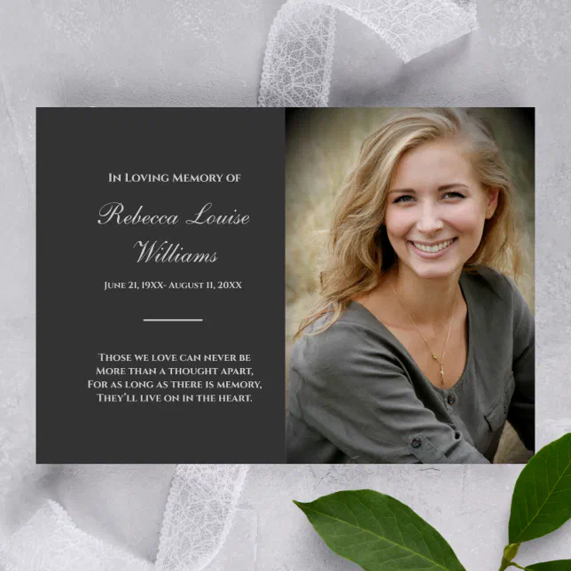 Memorial Card With Photo Funeral Charcoal Gray | Zazzle