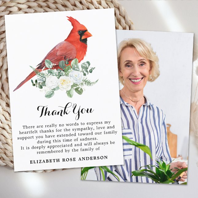 Memorial Cardinal Custom Photo Funeral Sympathy Thank You Card (Creator Uploaded)