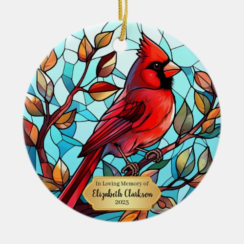 Memorial Cardinal Stained Glass  Ceramic Ornament