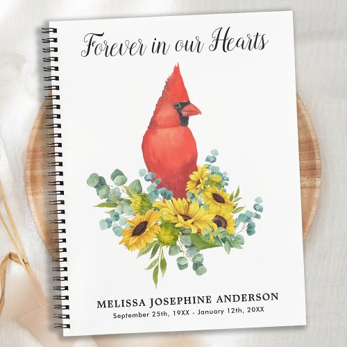 Memorial Cardinal Sunflowers Funeral Guestbook Notebook