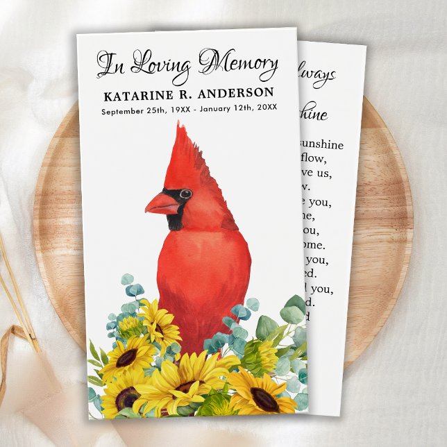 Memorial Cardinal Sunflowers Funeral Prayer Card (Creator Uploaded)