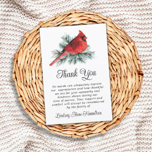 Memorial Cardinal Watercolor Evergreen Thank You