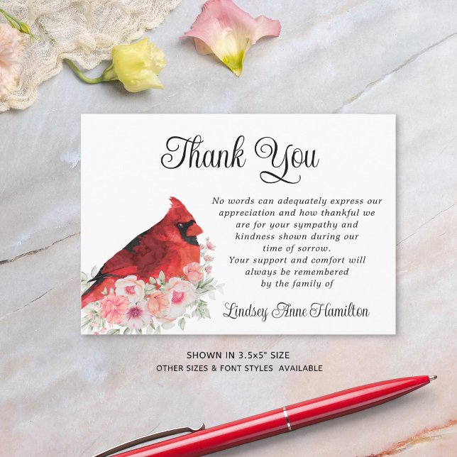 Memorial Cardinal Watercolor Floral Thank You Card (Creator Uploaded)
